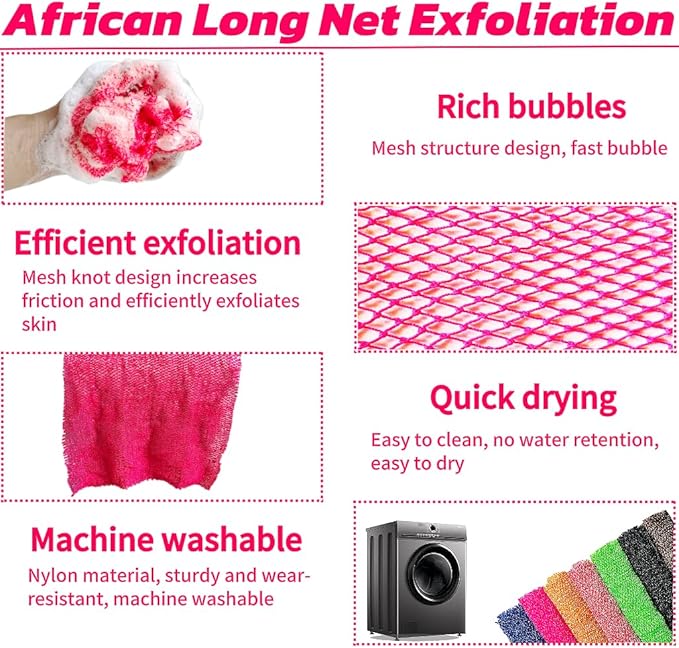 African Net Sponge Authentic, African Exfoliating Sponge Real African Net Black Owned, African Bath Sponge Back Scrubber, Body Exfoliator Shower Bath Accessories (Rose Pink)