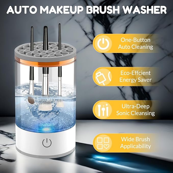 Electric Makeup Brush Cleaner Machine, Quick Efficient Deep Cleaning Makeup Brush, Automatic Spinning Cosmetic Brush Cleaner All Types of Brushes Portable Compact Design for Travel Home Use