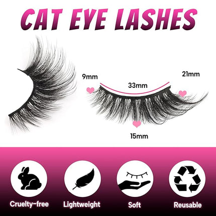 Veleasha Cat Eye Lashes Faux Mink Eyelashes Crisscross 3D Multilayered False Eyelashes L Curl Fox Eye Lashes 5 Pairs Pack (KitTwinkle)