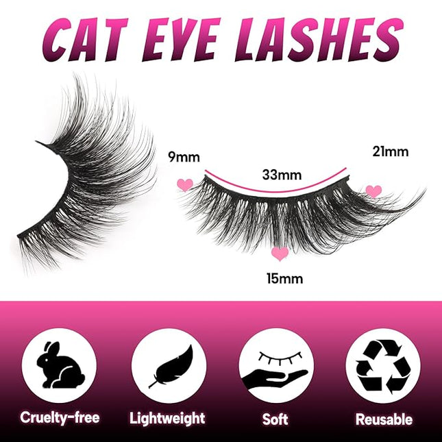 Veleasha Cat Eye Lashes Faux Mink Eyelashes Crisscross 3D Multilayered False Eyelashes L Curl Fox Eye Lashes 5 Pairs Pack (KitTwinkle)