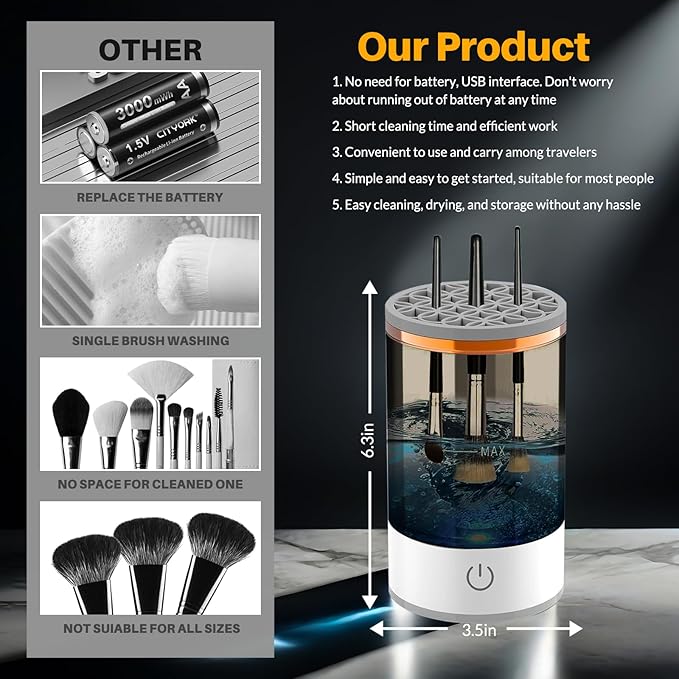 Electric Makeup Brush Cleaner Machine, Quick Efficient Deep Cleaning Makeup Brush, Automatic Spinning Cosmetic Brush Cleaner All Types of Brushes Portable Compact Design for Travel Home Use