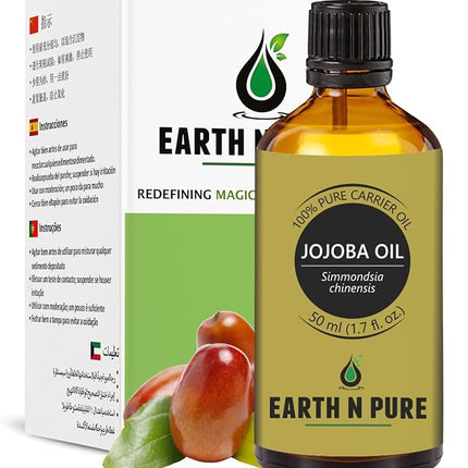 EARTH N PURE Jojoba Oil Cold Pressed Natural and Therapeutic Grade for Skin & Hair 50 ml