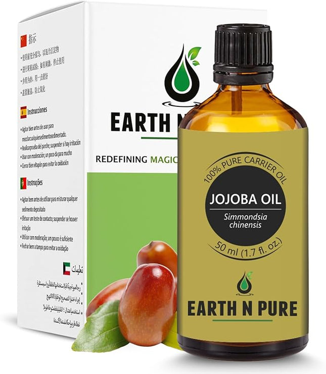 EARTH N PURE Jojoba Oil Cold Pressed Natural and Therapeutic Grade for Skin & Hair 50 ml
