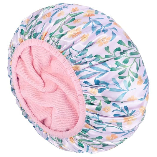 Shower Cap, Terry lined Reusable shower caps, Waterproof Large Shower Cap for Women, Hair cap Triple Layer Shower Caps for Long Thick Hair