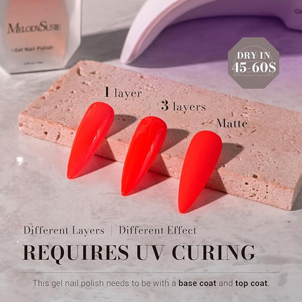 MelodySusie Neon Orange Gel Nail Polish,Red Orange Gel Polish Spring Summer Bright Color 224,Soak Off UV LED Nail Lamp Gift for Women Nail Art Manicure Salon DIY Nail Design at Home 0.5 Fl Oz-A2502