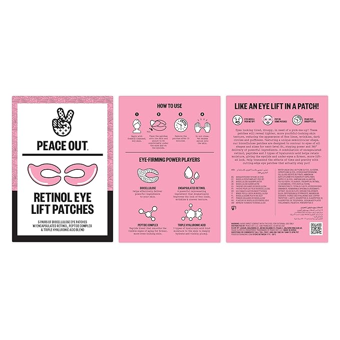 PEACE OUT Retinol Eye Lift Patches to Lift, Firm and Revitalize Tired Eyes, 360° Coverage Targets Fine Lines & Wrinkles, 5 Count