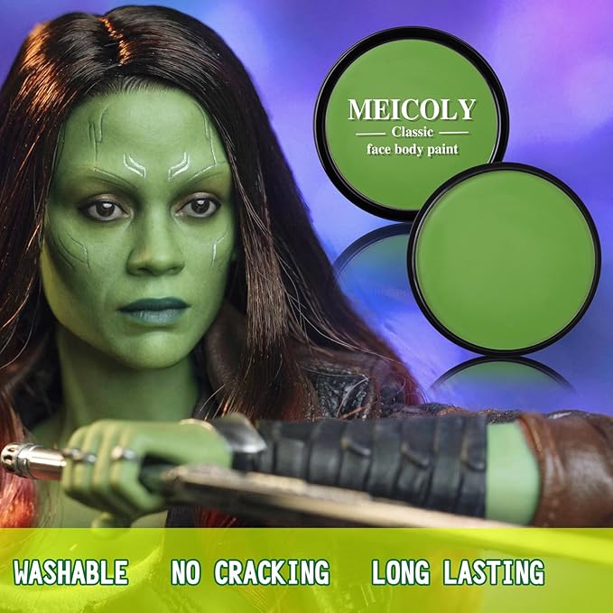 MEICOLY Light Green Face Body Paint,Washable St Patricks Day Face Paint Accessories,Green Makeup Face Painting for Adults and Kids,Hunting Hulk Gamora Face Paint,SFX Witch Cosplay Halloween Makeup