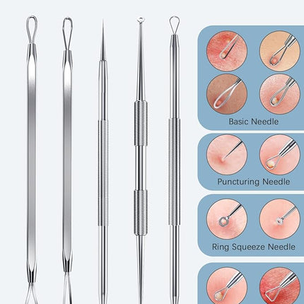 BESTOPE Blackhead Remover Blackhead Removal Pimple Comedone Extractor Tool - Treatment for Blemish Whitehead Popping Zit Removing with Metal Case (Silver)