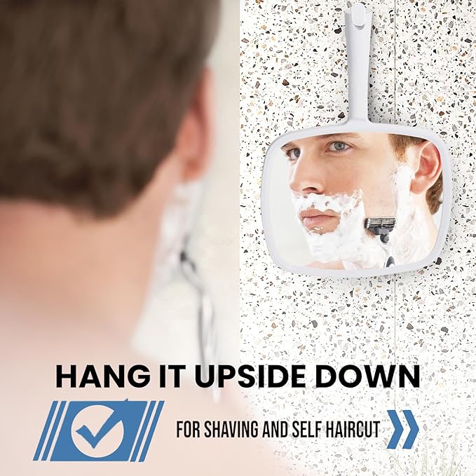 MIRRORVANA Hand Mirror with Ergonomic Handle - Hand Held Mirror for Make-up, Home Haircuts, Dental and Barber Use, 8” x 11” (White)