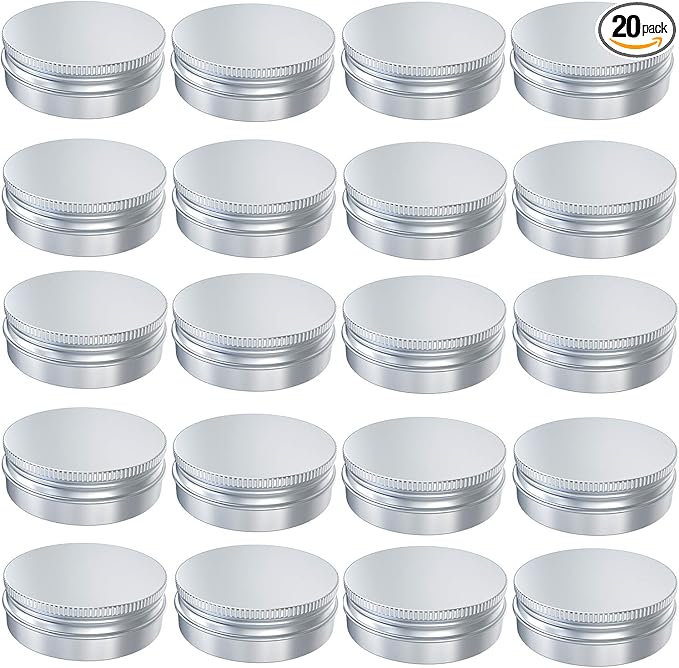 Goiio 20 Pcs 0.5 Ounce Aluminum Tin Jar 15 ML Refillable Container, with Screw Lid, Silver
