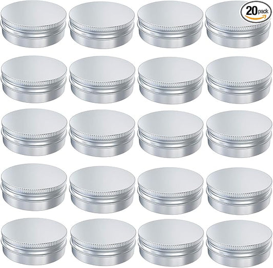 20 Pcs 2 Ounce Aluminum Tin Jar, 60 ML Refillable Tin Container, with Screw Lid, for Storing Spices, Candies, Candles, Silver