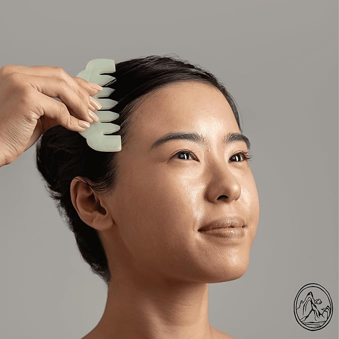 Mount Lai Hand-Carved Natural Jade Gua Sha Scalp Comb – Scalp Massager & Scraping Guasha Tool for Relaxation, Blood Circulation & Cooling