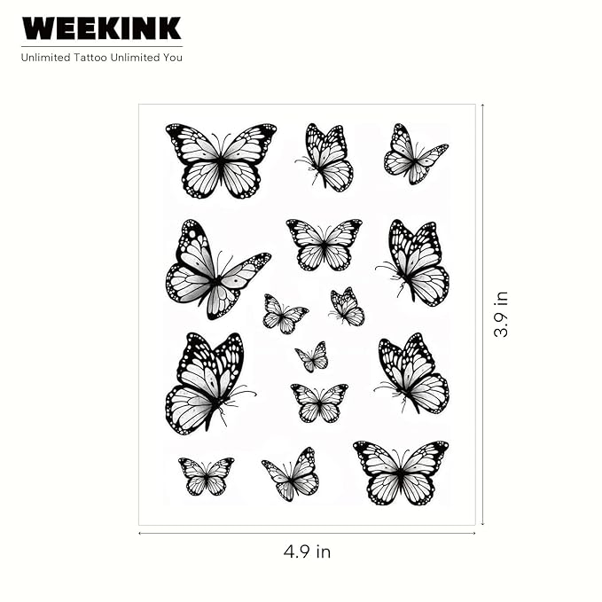 Black & White Butterfly Temporary Tattoos – 15 Customizable Butterfly Temp Tattoo with Detailed Linework, Waterproof & Realistic, Lasting for 2 Weeks