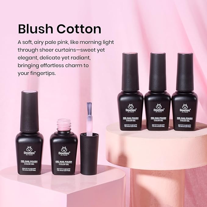 Beetles Pink Gel Nail Polish Set – Blush Cotton 6 Colors Gel Polish, Nude Baby Pink Rose Glitter Jelly Long Lasting Soak Off UV LED Manicure Kit Gift for Women Back to School Nails