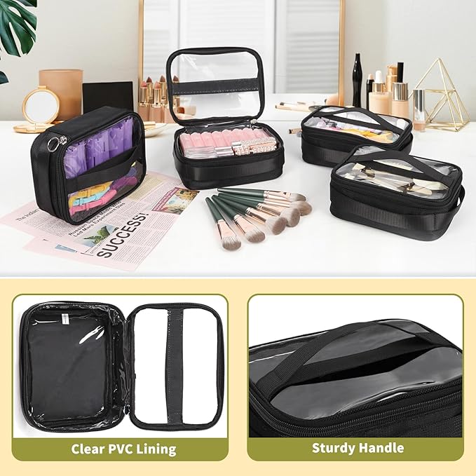 OCHEAL Hairstylist Traveling Case with 4 Clear Travel Makeup Bags Set, Cosmetic Makeup Trolley Train Case Hairdresser Case with Detachable Pouch & 360° Rotatable Wheels for HairdressingTool Organizer