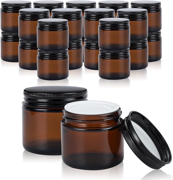 1oz Amber Glass Jars with Lids - 24 Pack Cosmetic Containers for Travel, Cream & Lotion