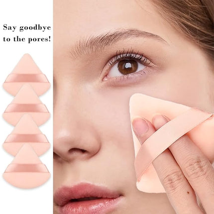 8Pcs of Triangular Powder Puff Makeup Sponges, Made of Super-soft Velvet, Designed for Contouring, Eye, and Corner, Beauty Blender Foundation Mixing Container.