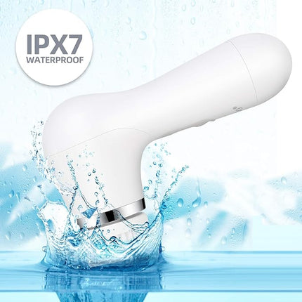 Facial Cleansing Brush, Waterproof Spin Face Brush Set with Holder and 6 Brush Heads, Gentle Exfoliating, Deep Cleansing, Massaging and Removing Blackhead for Women and Men (White)