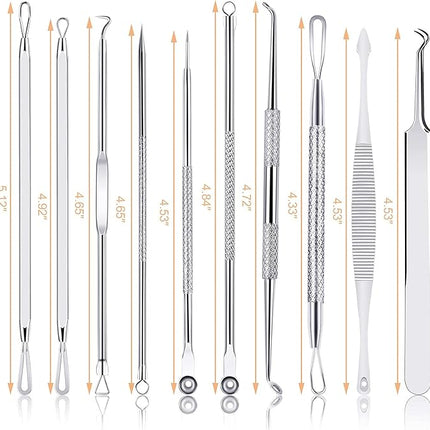 MENOLY Pimple Popper Tool Kit 10 Pcs Blackhead Remover Tool Zit Popper for Blemish, Pimple Comedone Extractor Acne Tool for Blackheads, Acnes, Whiteheads Nose Face with Leather Bag