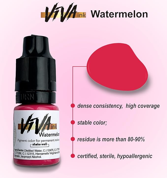 Lip Pigment – Watermelon – Permanent Lip Makeup – Microblading Ink for Durable and Colorful Lips – Long Lasting Color Lip Cosmetics (0.2 oz)