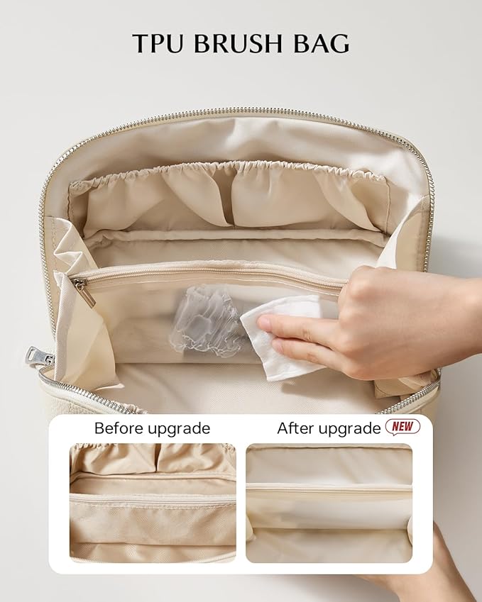 EACHY Makeup Bag,Large Capacity Travel Makeup Bag,Waterproof Portable Open Flat Toiletry Bag Cosmetic Bag with Divider and Handle