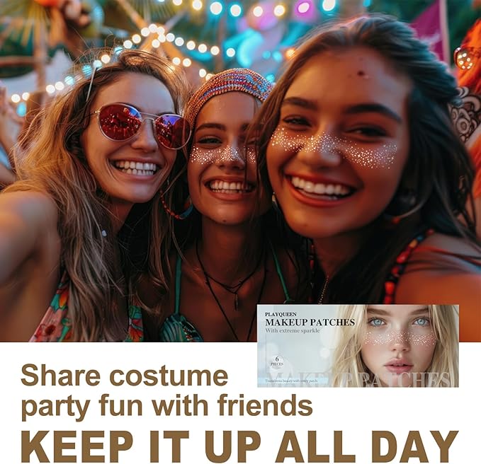 Glitter Freckles Face Tattoo，Face Makeup Patches，Silver Fake Freckles-6 Count，Waterproof-Fun & Creative Face Glitter Stickers，Temporary Face Freckles for Women，Must-Have for Music Party Makeup