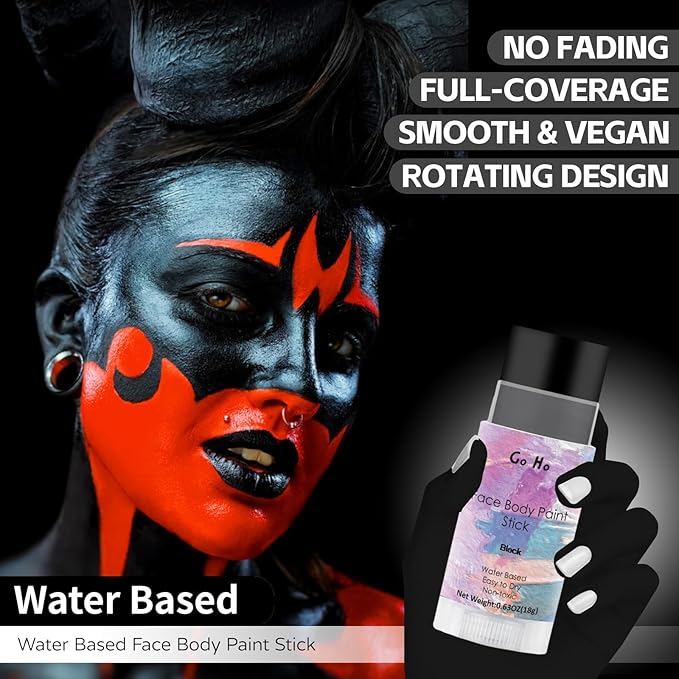 Go Ho Water Based Black Face Body Paint Stick,Non-Toxic Face Painting,Easy-to-use Facepaint for Halloween SFX Zombie Skeleton Vampire Clown Cosplay Costume Makeup,0.63oz