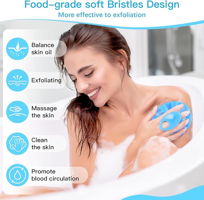 INNERNEED Food-Grade Soft Silicone Body Cleansing Brush Shower Scrubber, Gentle Exfoliating and Massage for All Kinds of Skin (Blue)