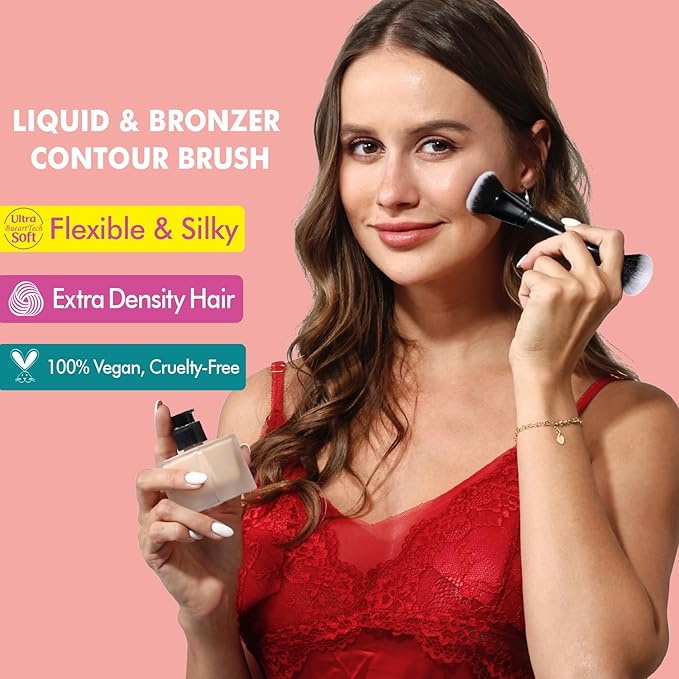 Bueart Design Complexion Duo Brush and Liquid & Bronzer Contour Makeup brushes set with ultra-soft dense hair Double-ended for Foundation Liquid Cream Concealer,Vegan and Cruelty-Free,M18