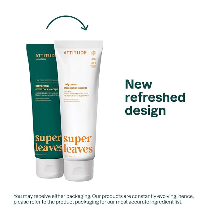 ATTITUDE Body Cream, EWG Verified Moisturizer, Vegan Moisturizing Products For Dry Skin, Dermatologically Tested, Orange Blossom & Eucalyptus Scent, 8 Fl Oz