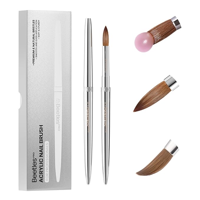 Beetles Pro 1-Pcs Acrylic Nail Brush – Professional Pure Bristles Kolinsky Acrylic Brushes for Nails Metallic Nail Art Brushes for Nails Extension Gel, 3D Carving – Salon Quality Manicure Tool (12#)
