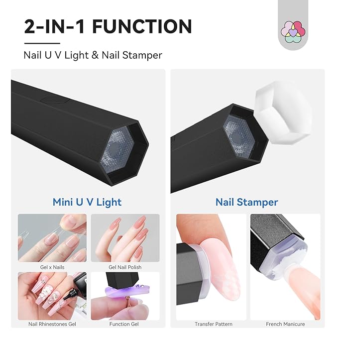 SAVILAND Handheld Magnetic U V Light for Nails: Black 2-in-1 Magnetic Nail Stand & Nail Stamper Cordless Nail Dryer Handheld LCD Display Screen Curing Lamp Portable Mini LED Gel Lamp Manicure Gift
