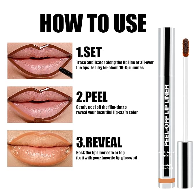 Peel Off Lip Liner Stain, Long Lasting Matte Lip Tattoo Makeup, Smudge-Proof, Highly Pigmented Color, Transfer-Proof, Waterproof, Suitable for All Skin Types, Nude