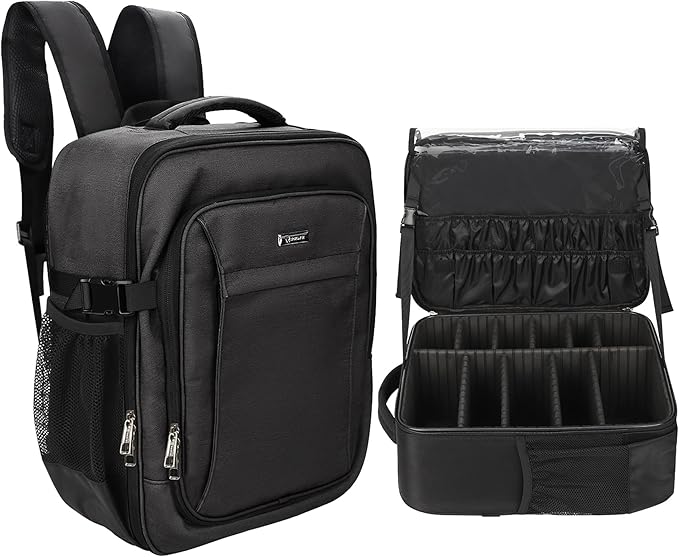 Relavel Makeup Backpack, Professional Travel Train Case Makeup Artist Kit Set Bag for Women Extra Large Cosmetic Organizer, Brush Storage Holder, with Adjustable High Dividers, Black