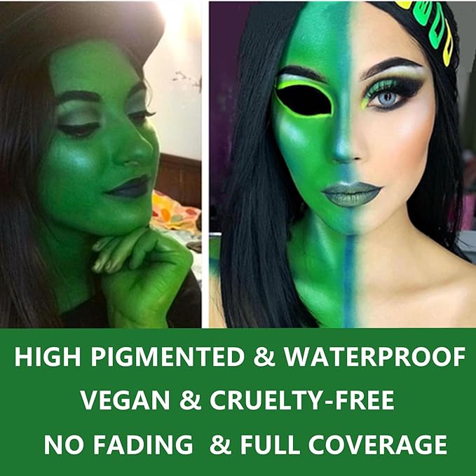 Go Ho Go Ho Cream-Blendable Green Face Paint Stick (1.06 Oz),Full-coverage Green Body Paint Stick for Halloween Cosplay SFX Witch Makeup,Waterproof St Patricks Day Face Paint