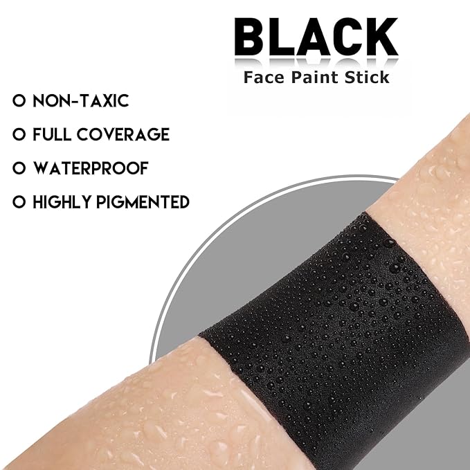 BOBISUKA Black Face Body Paint Stick, Sweatproof Eye Black Stick for Baseball Football Softball Sports – Waterproof Face Painting for Skull Joker Vampire Halloween SFX Makeup Cosplay
