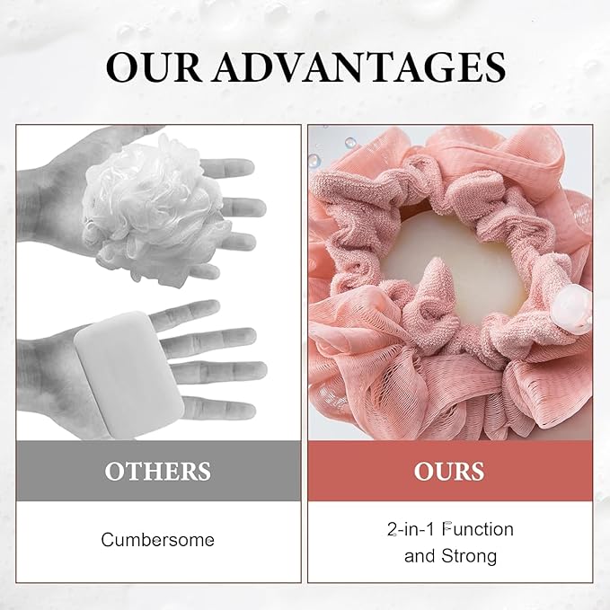 3 PCS Soap Bar Loofah,2 in 1 Bar Soap Loofah Pouch,Can Hold Soap,Effective Exfoliation,for Bathing (Khaki + Coffee + Pink)