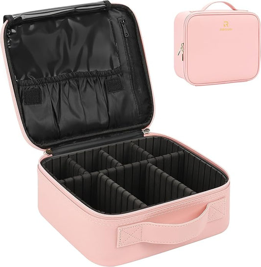 Relavel Travel Makeup Train Case Cosmetic Case Organizer Portable Artist Storage Bag with Adjustable Dividers for Cosmetics Makeup Brushes Toiletry Jewelry Digital Accessories (Pink)