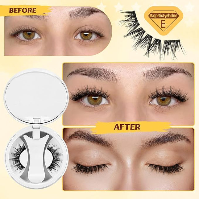 QUEWEL Magnetic-Eyelashes with Applicator, Portable Magnetic Eyelashes Natural Look, Upgrade 2 Magnet False Eyelashes More Easy to Wear, Easy to Use and Remove (Magnetics NZH-E)