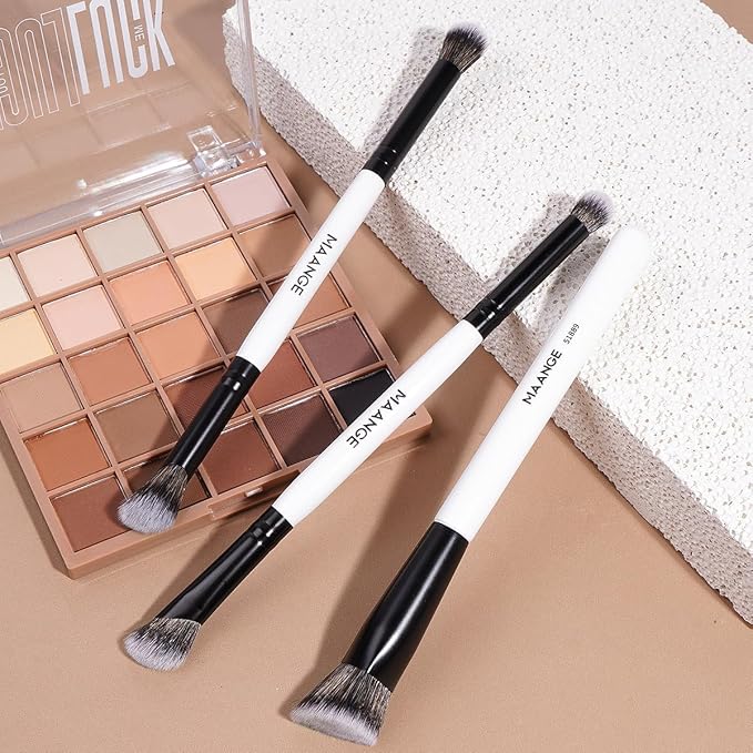 MAANGE 3 PCS Foundation Contour Conceal Brush Set, Makeup Brushes, Eyeshadow Concealer Brushes, Double Sided Blending Eyebrow Brush Professional Face brush Set Tools, For Liquid, Cream, Loose Powder