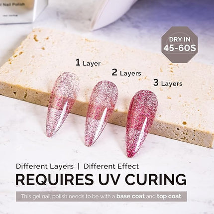 MelodySusie Neon Pink Glitter Gel Nail Polish,Red 0.5fl oz Soak Off UV LED Pink Diamond Glitter Gel Polish Gift for Women Nail Art Manicure Salon DIY Nail Design Decoration at Home-1743