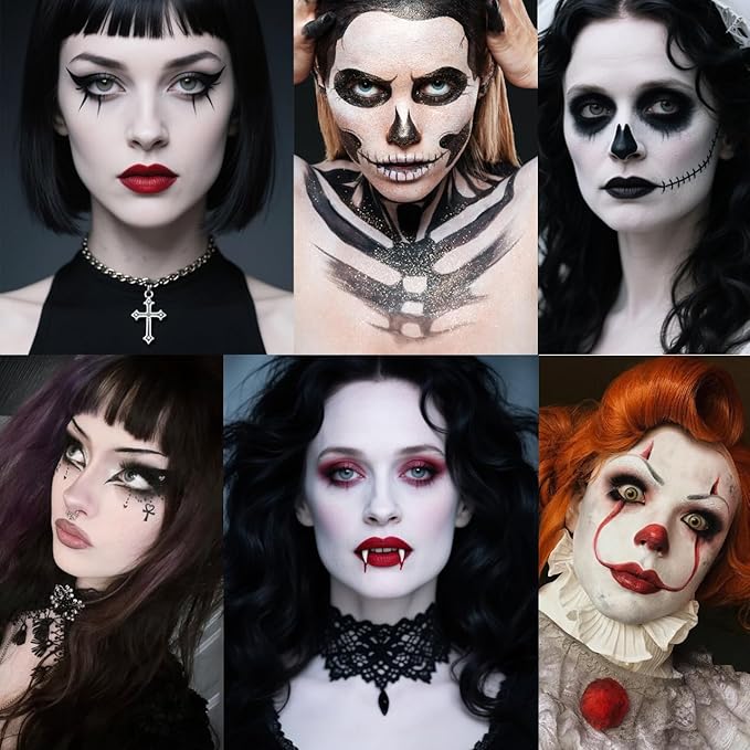 Goth White Foundation Makeup, White Face Body Paint High Coverage Cream to Powder, Waterproof Face Painting Makeup for Clown Zombie Halloween Costume, Professional Greasepaint for Stage SFX Cosplay