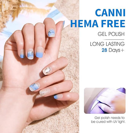 CANNI Blue Gel Nail Polish Set – 6 Colors 9ML Baby Royal Light Blue – Aquarius Ocean-Inspired Summer Gel, Soak Off UV LED Polish for DIY Manicure, Home or Salon Use