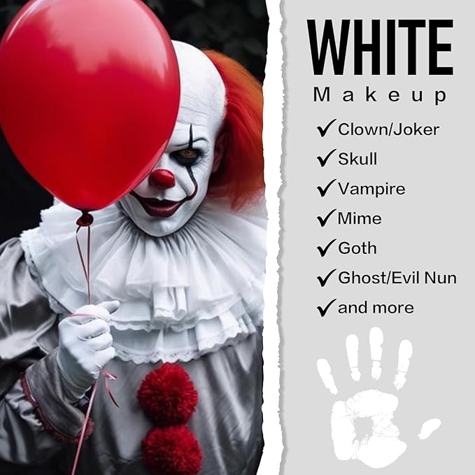 BOBISUKA Clown White Face Body Paint, Water-Based Face Painting Kit & Body Paints, Kids Adults Facepaint for Halloween Goth Skeleton Mime Ghost SFX Makeup, Costume Cosplay Party Art Theater & Stage