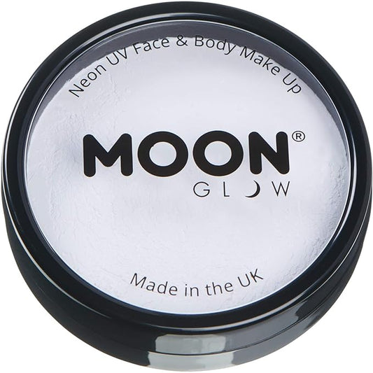 Pro Intense Neon UV Face & Body Paint Cake Pots by Moon Glow - White - Professional Water Based Face Paint Makeup for Adults, Kids - 1.26oz