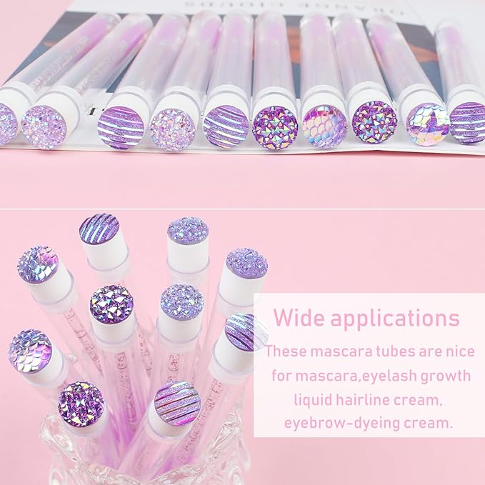 20 Sets Mascara Wand Tube Diamond Eyelash Spoolies Purple Mascara Brushes Lash Brush Makeup Tool Applicator Eyelash Brush Tubes Makeup Brush (4C-Purple)