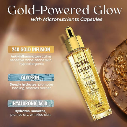 Stellar Glow 24K Gold & Hyaluronic Acid Serum For Face - Dermatologist Tested, Anti-Aging Skin Care, Ultra Hydrating for Blemishes, Dry & Acne-Prone Skin - Korean, Vegan, Clean Beauty - 2 FL. Oz