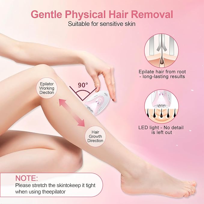 Smooth Glide Epilator for Women, Epilators Hair Removal for Face, Epilators with LED Light, 2 Speed Hair Removal Device, Pluxy Facial Hair Removal for Armpit, Arm, Leg, Bikini, Face, Body