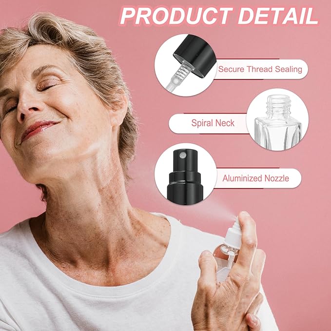 uxcell 5ml Glass Mini Perfume Bottles, 20Pcs Fine Mist Bottle Refillable Empty Mini Spray Bottles with Aluminized Nozzle for Perfume, Travel Liquid, Essential Oil(Square, Clear/Black)