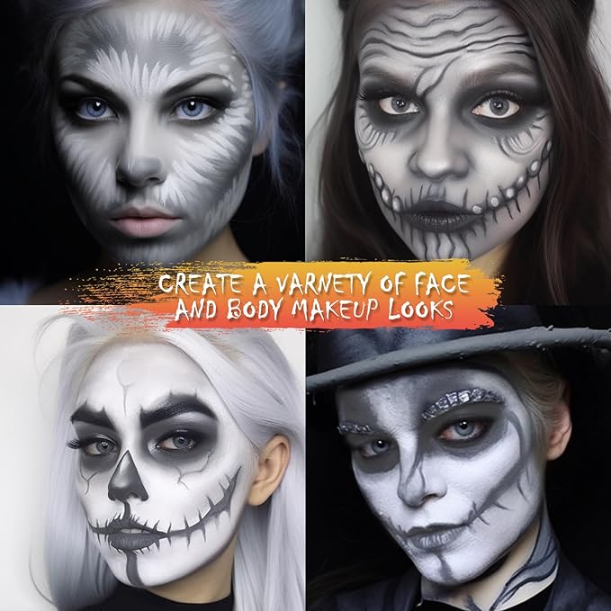 BOBISUKA Grey Face Body Paint Liquid Texture Washable Non Toxic Facepaint Fast Drying Foundation Makeup for Halloween Corpse Bride Zoombie Cosplay SFX Costume Party Large Capacity(130ml)